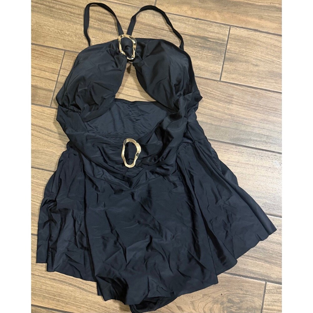 SHEIN Plus Size Swimdress Size 2XL Black Gold O-Ring Halter